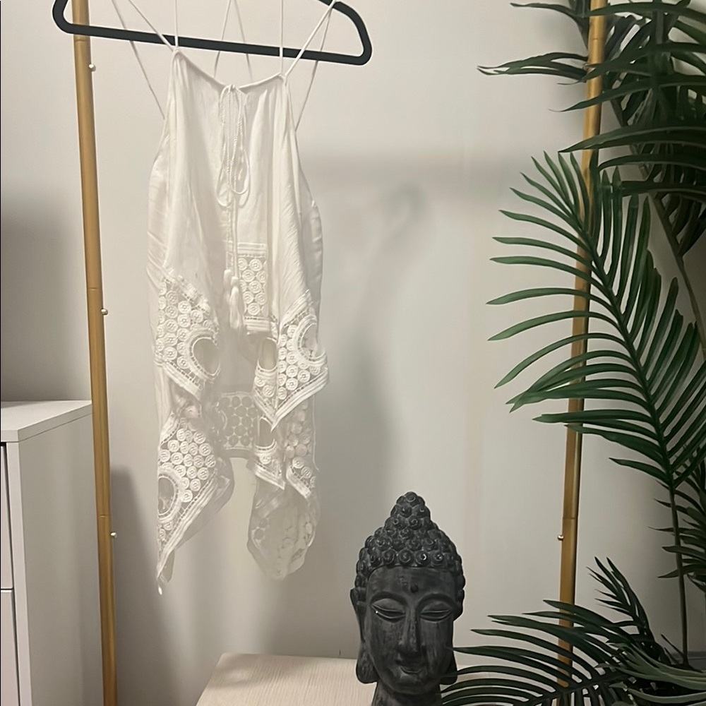 White Lace Top with front tassel tie